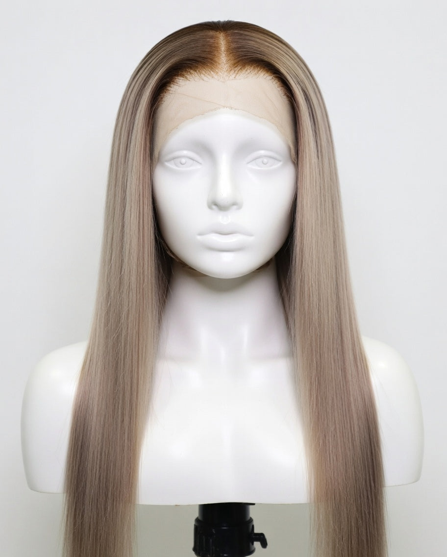 Perruque Lace Front Ombré Brun Chocolat à Blond Cendré