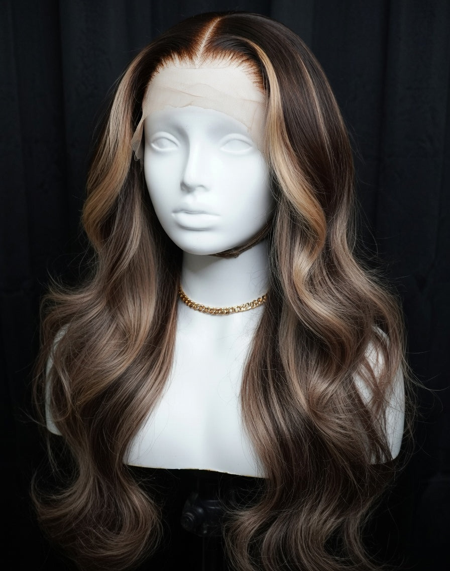 Perruque Lace Front Ondulée  Balayage Miel Caramel Premium
