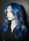 Perruque Synthétique Longue Ondulée Ombre Bleu Dégradé