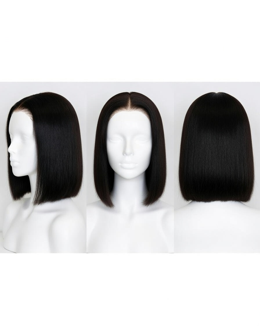 Perruque Bob Droit Classique – Lace Front HD – Noir Naturel Profond