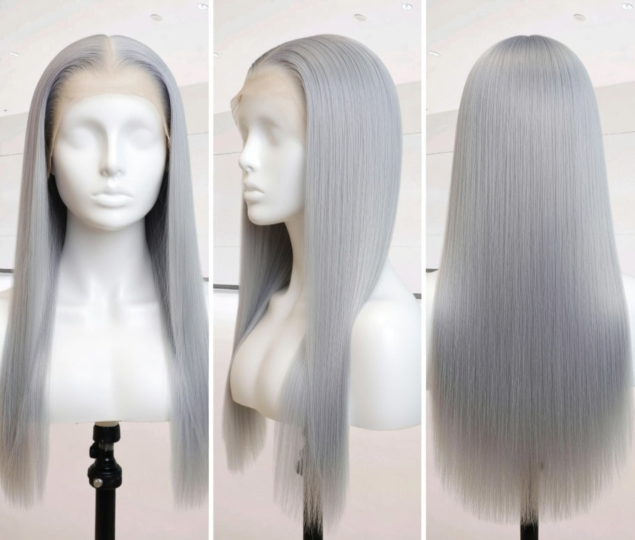 Perruque Lace Front Longue Silver Grey Platinum